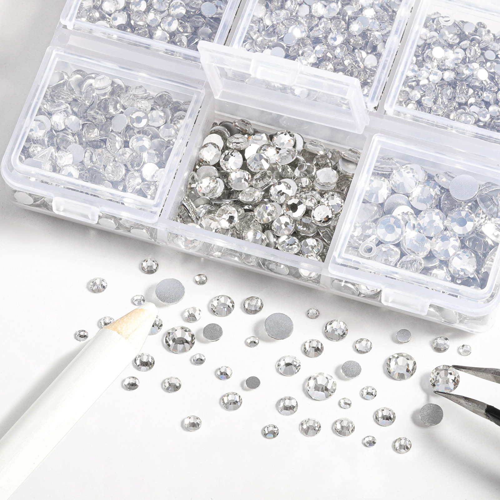 BEADSLAND 4300pcs Flatback Clear Rhinestones for Crafts, 6 Sizes, SS6-SS20,  Crystal